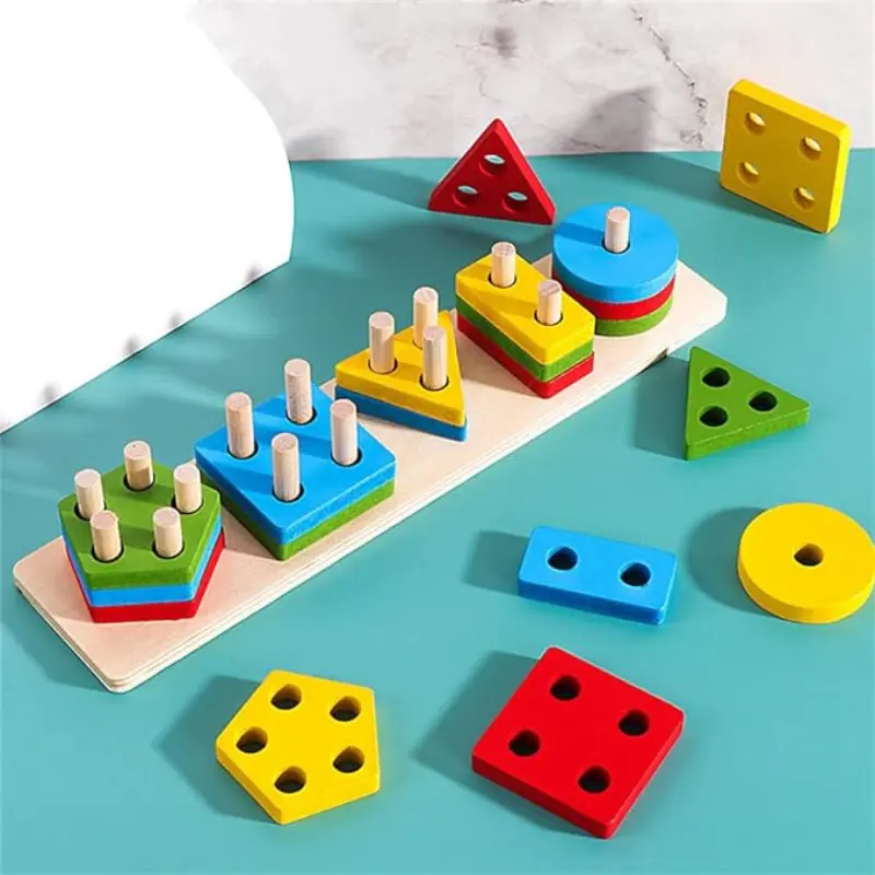 משחק גיאומטרי מונטסורי מעץ לפיתוח מיומנויות